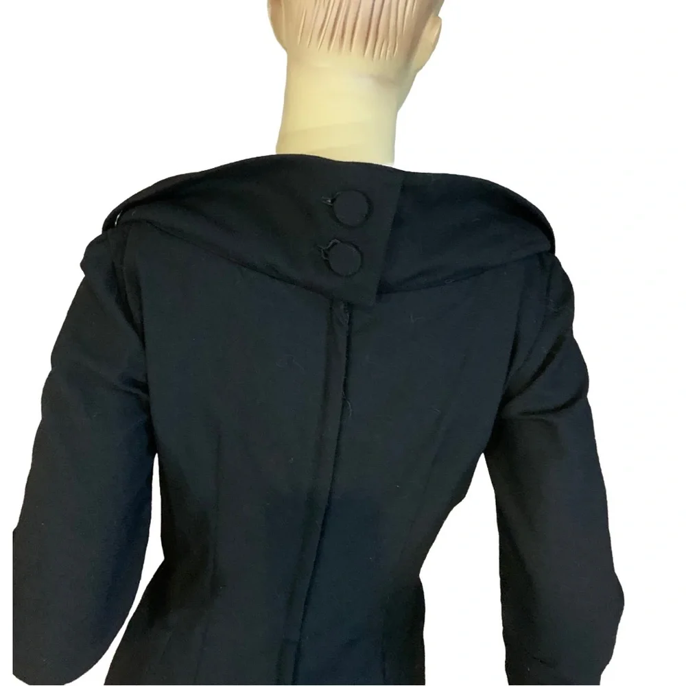 VINTAGE 1960'S CAROL CRAIG BLACK WOOL COCKTAIL WIGGLE DRESS (S) - Picture 8 of 14